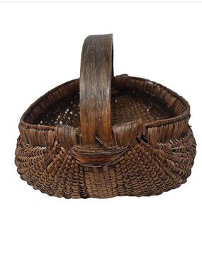 Antique Appalachian Splint Oak Buttocks Melon Gathering Egg Basket Rich Patina